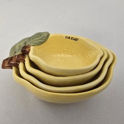 Creative Co-op Yellow Lemon Shaped Measuring Cups Set Of 4 Ceramic Stackable