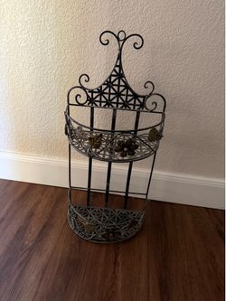 Vintage Metal Scrolled 2 Tiered Hanging Shlef Planf Stand