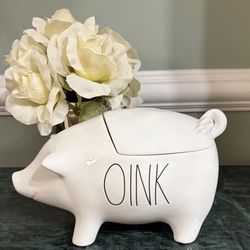 Rae Dunn White Ceramic “Oink” Pig Cookie Jar Canister  NEW WITH TAGS