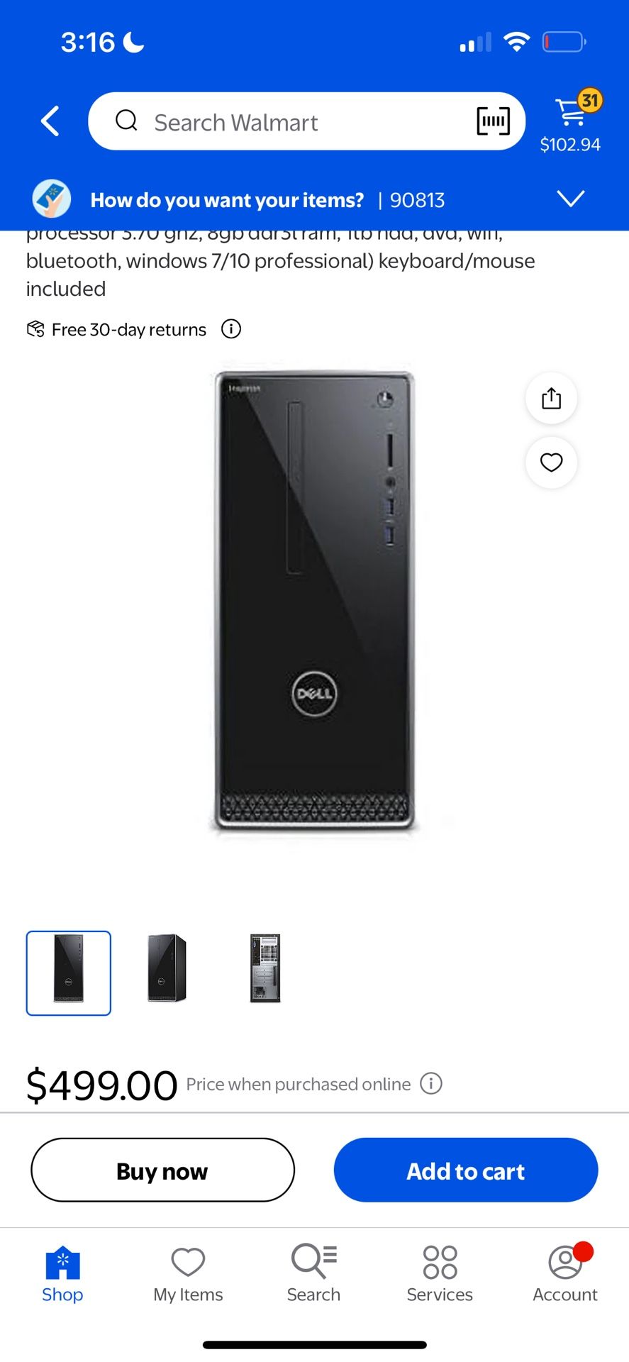 2016 dell inspiron 3650 desktop black (intel core i3-6100 processor 3.70 ghz, 8gb ddr3l ram, 1tb hdd, dvd, wifi, bluetooth, windows 7/10 professional)