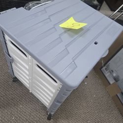 Rolling Crate Foldable Grocery Cart w/ Wheels & Lid &Telescoping Pole, Strong and Sturdy
