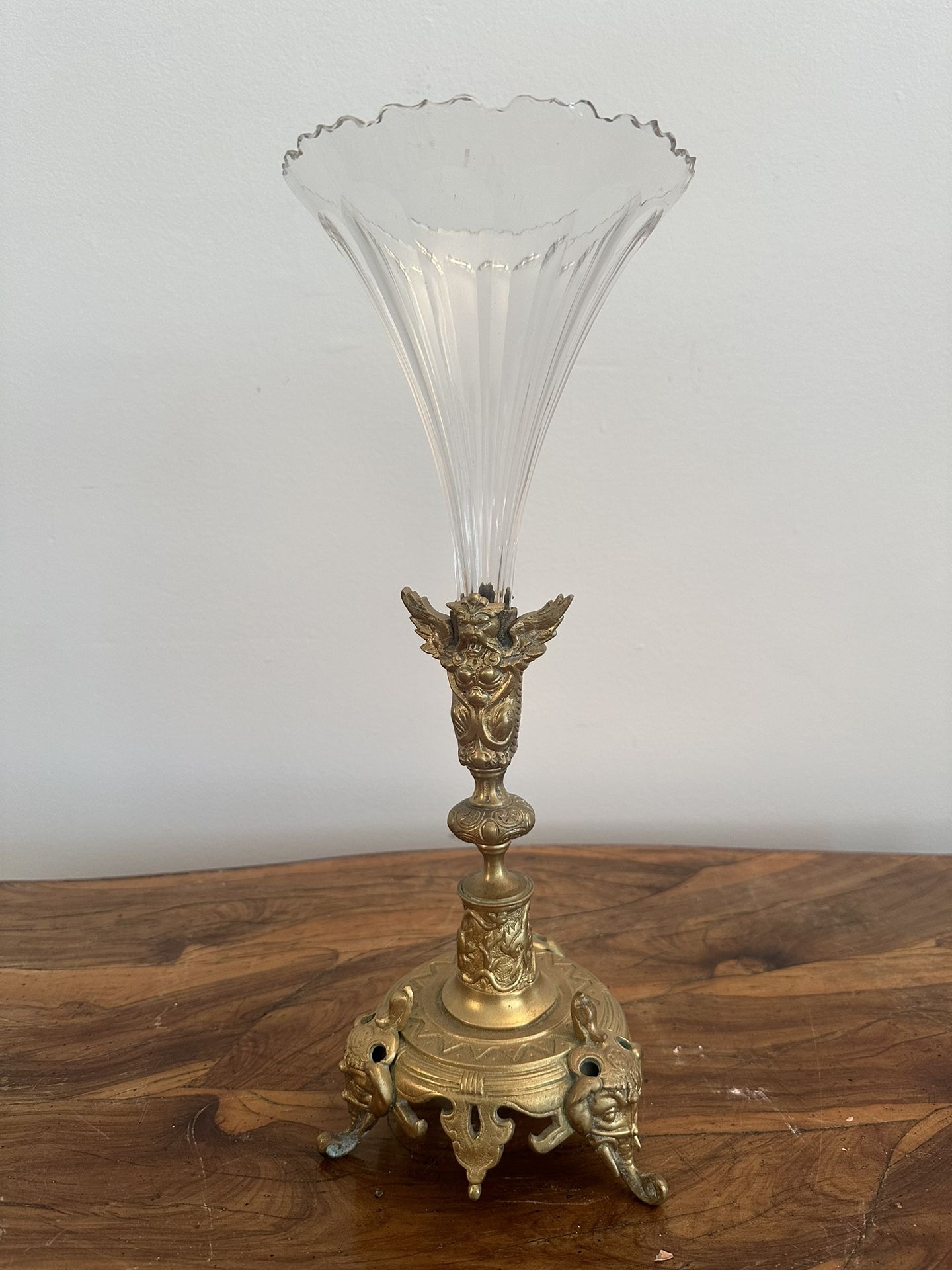 Antique Brass & Glass Epergne Vase