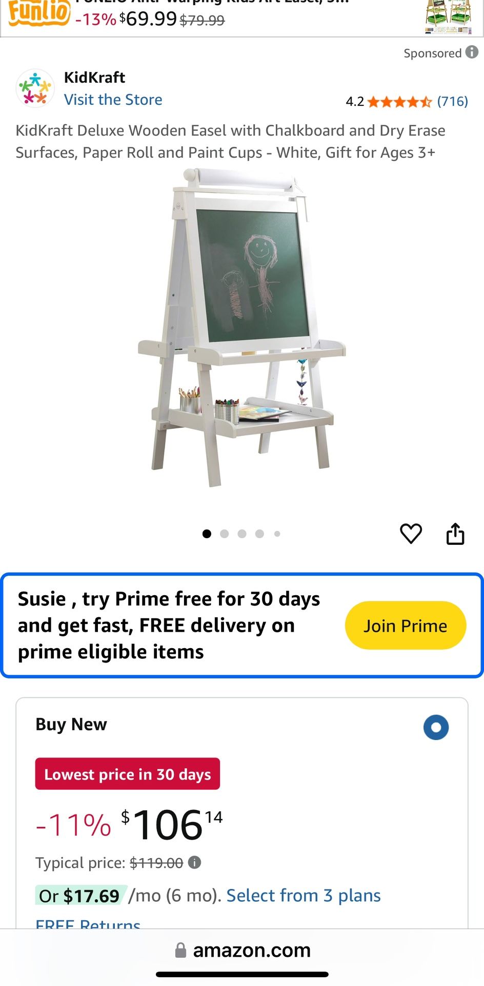 KidKraft Deluxe Wooden Easel with Chalkboard and Dry Erase Surfaces