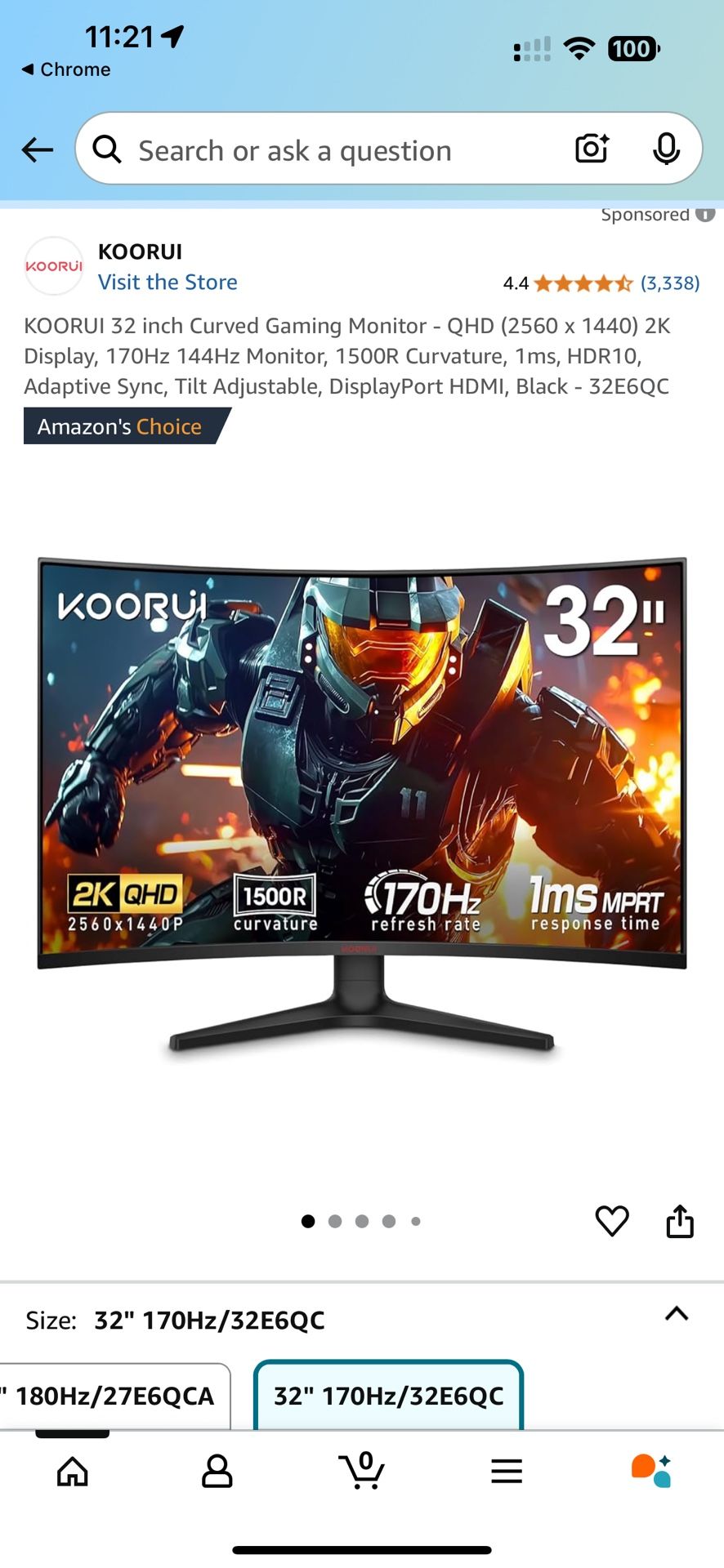 KOORUI 32 inch Curved Gaming Monitor - QHD (2560 x 1440) 2K