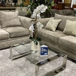 Plush Silver Sofa Set