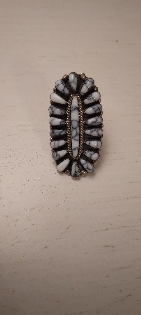 Handmade Navajo Made Natural White Buffalo Ring Sterling Silver