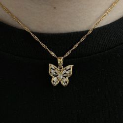Y2K Iced Butterfly Gold Chain Necklace 