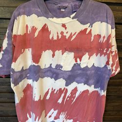 Vintage Gitano Pocket Tie Dye Print T Shirt MED 90s Hippie Purple Red Y2K