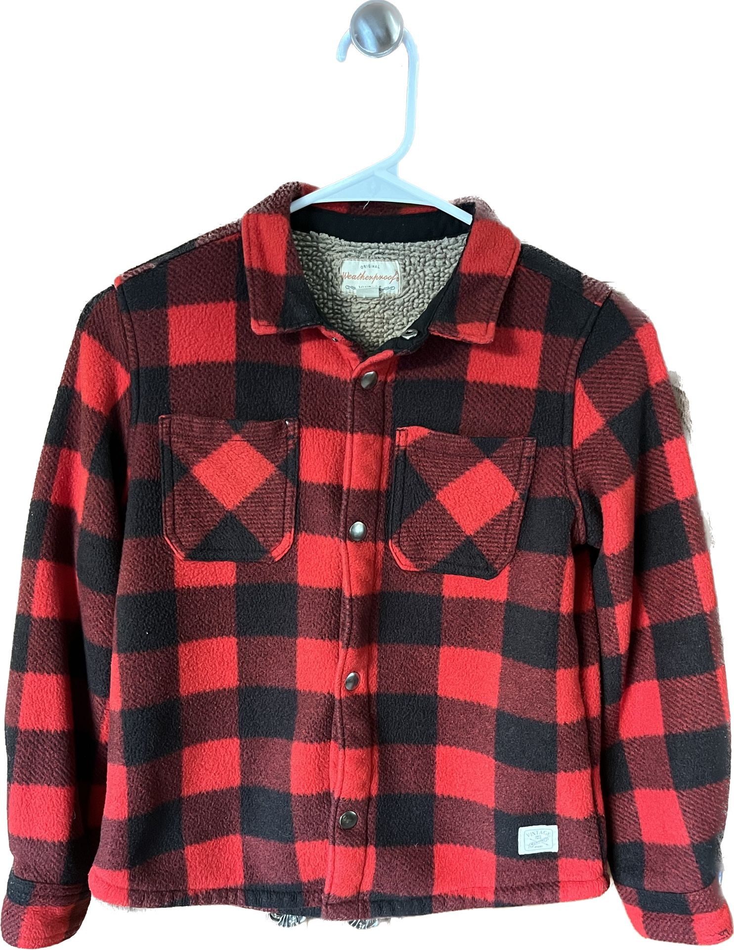 Weatherproof Vintage Kids Buffalo Red & Black Plaid Sherpa Jacket Small SZ 7/8