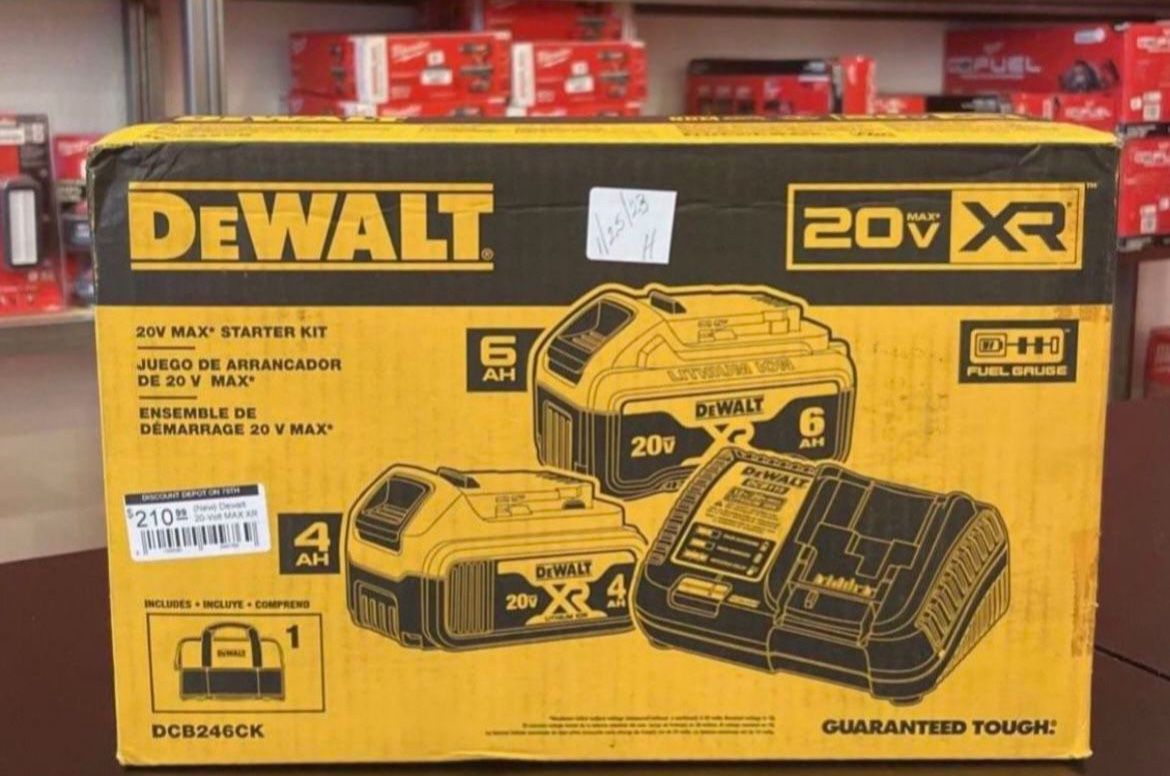 DEWALT XR 20V Starter Kit (1) 6.0 Ah Battery And (1) 4.0 Ah Battery Charger And Tool Bag DCB246CK