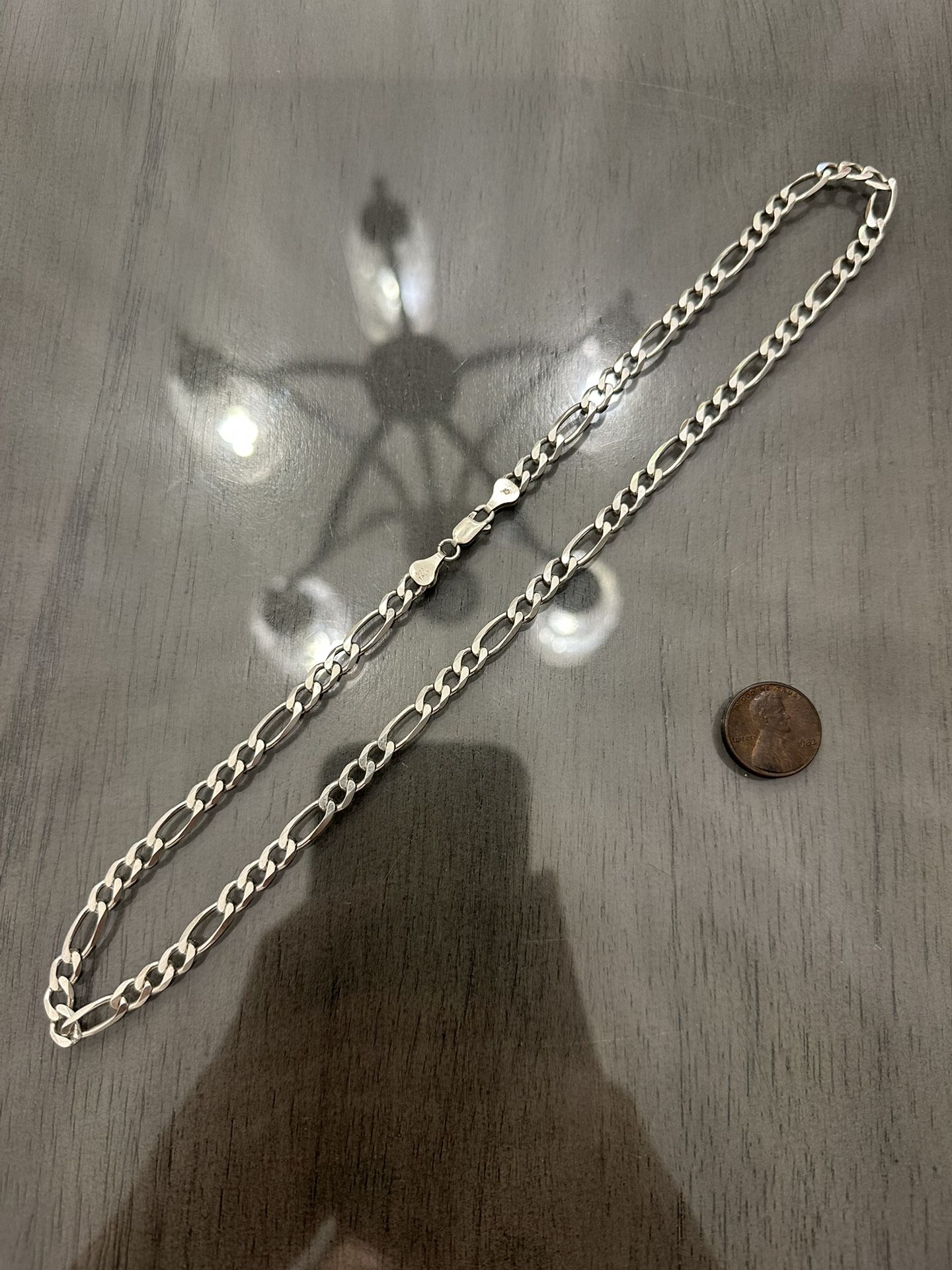 Solid 925 Sterling Silver Figaro Link Chain Necklace 20” Length 6.5mm Wide