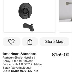 American Standard Rumson Single-Handle 1-Spray Tub and Shower Faucet with 1.8 GPM in Matte Black (Valve Included)