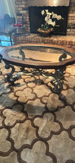 Beautifully decorated living room tables, heavy metal glass living room center table and end table