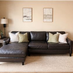 Chocolate brown Leather sectional sofa with chaise