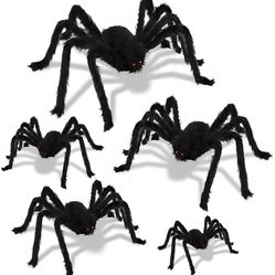 LOVKIZ Halloween Spider Decorations, 5 Pack Giant Hairy Spider Large Realistic Creepy Yard Decor for Indoor and Outdoor Spooky Halloween Spider Set (5
