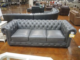 Nicelink Frankfurt Leather Roll Arm Sofa - Gray | Couch | Living Room Couch