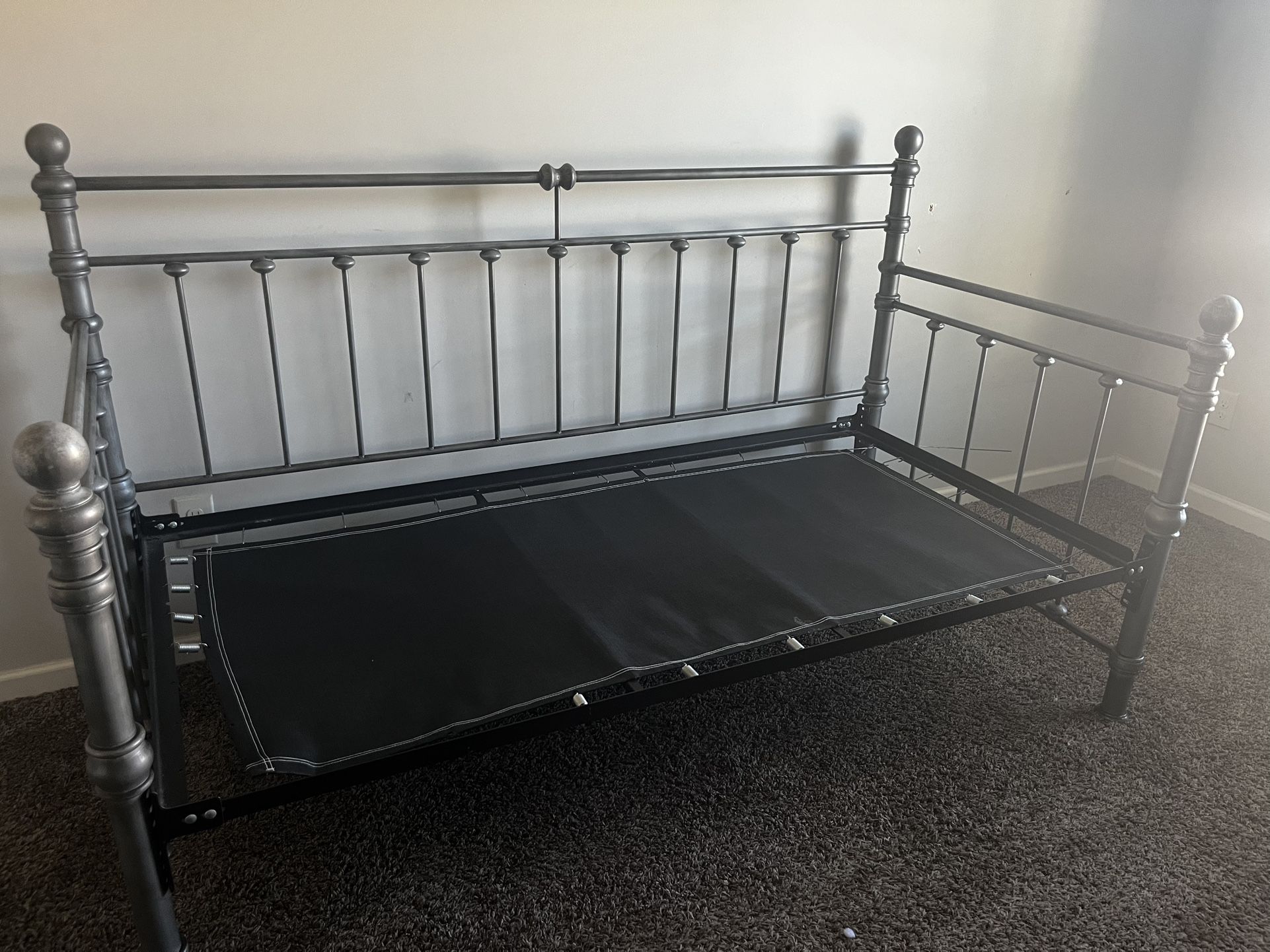 Elegant Bedroom Furniture Set – Silver Mirrored Dresser + Nightstand + Metal Daybed