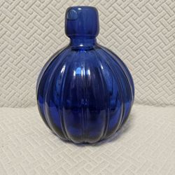  Cobalt Blue Glass Decanter Bottled Ribbed