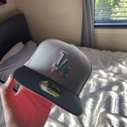 Patched Pink Brim Dodgers Fitted