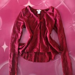Vintage Red Long Sleeve Flower Baby Doll Top Small With Bow 🌺🎀