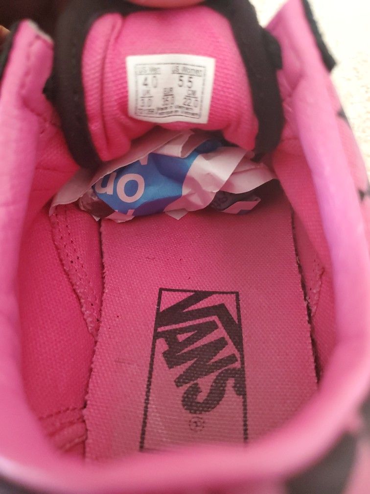 Vans Old Skool Hot Pink & Black Checkered Shoes Size 5.5 Girls