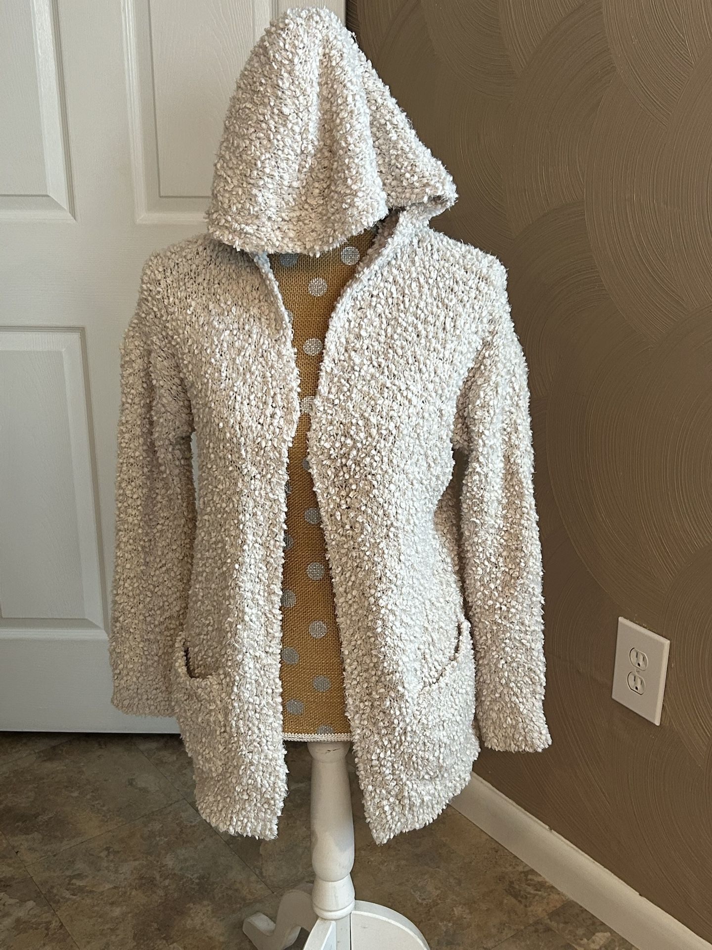 Hippie Rose XS Cream Color Chunky Textured Hooded Open Cardigan W/Pockets