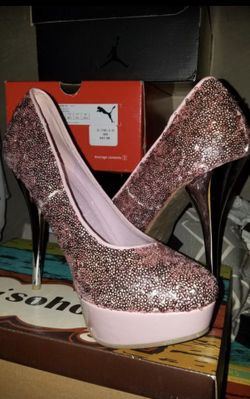 Glam pink rose gold sequins dress shoes size 8.5