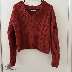 Red Cable Knit Sweater - Size Xs