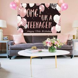 13th Birthday Backdrop Banner, OMG UR a Teenager 13th Birthday Photography Backg