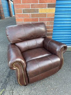 Brown Leather Armchair with Nailhead Trim