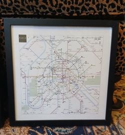 FRAMED UNDER GLASS. PRINT OF PARIS METRO MAP. - $15 (Washington Park, i25 and Alameda, Denver)