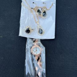Ladies Matching Set . Watch, Earrings, Necklace And Ring , 