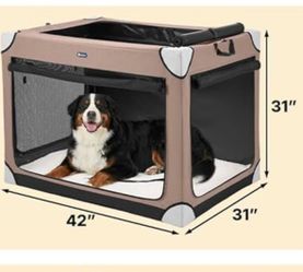 Veehoo Large Dog Crate for Indoor Outdoor, Portable Collapsible Travel Dogs Crate, 42 Inch Soft Foldable Pet Kennel with 4-Door Mesh Windows-F11