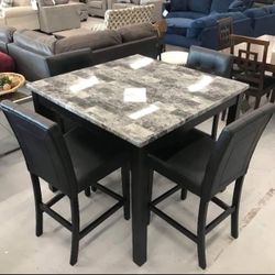 Marble Counter Dining Table And Bar Stools Black🎈 Color Options Available👍 New Brand ✅