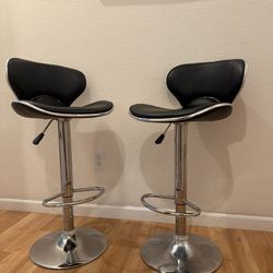 Set of 2 Modern Black Faux Leather Bar Stools - Adjustable Height