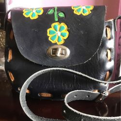 Mexican Handmade Flower Leather Crossbody Purse