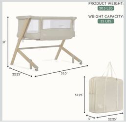 Evolur Stellar Bassinet & Bedside Sleeper – Adjustable Height Bedside Crib for Newborns, Breathable Mesh Sides, Portable Co-Sleeper, Easy to Fold and 