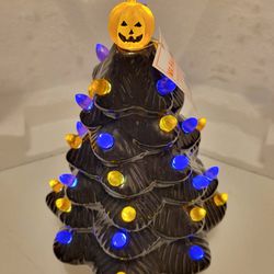 Vintage New Mr. Christmas Ceramic 11.6"  Black Halloween Tree - Purple Orange Lights
