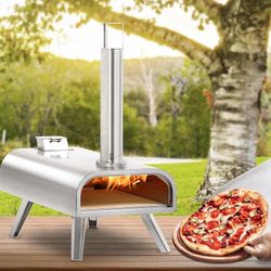BIG HORN 16-Inch Outdoor Pellet Pizza Oven β Wood Pellet Pizza Stove with Pizza Stone for Backyard, Camping β Silver
