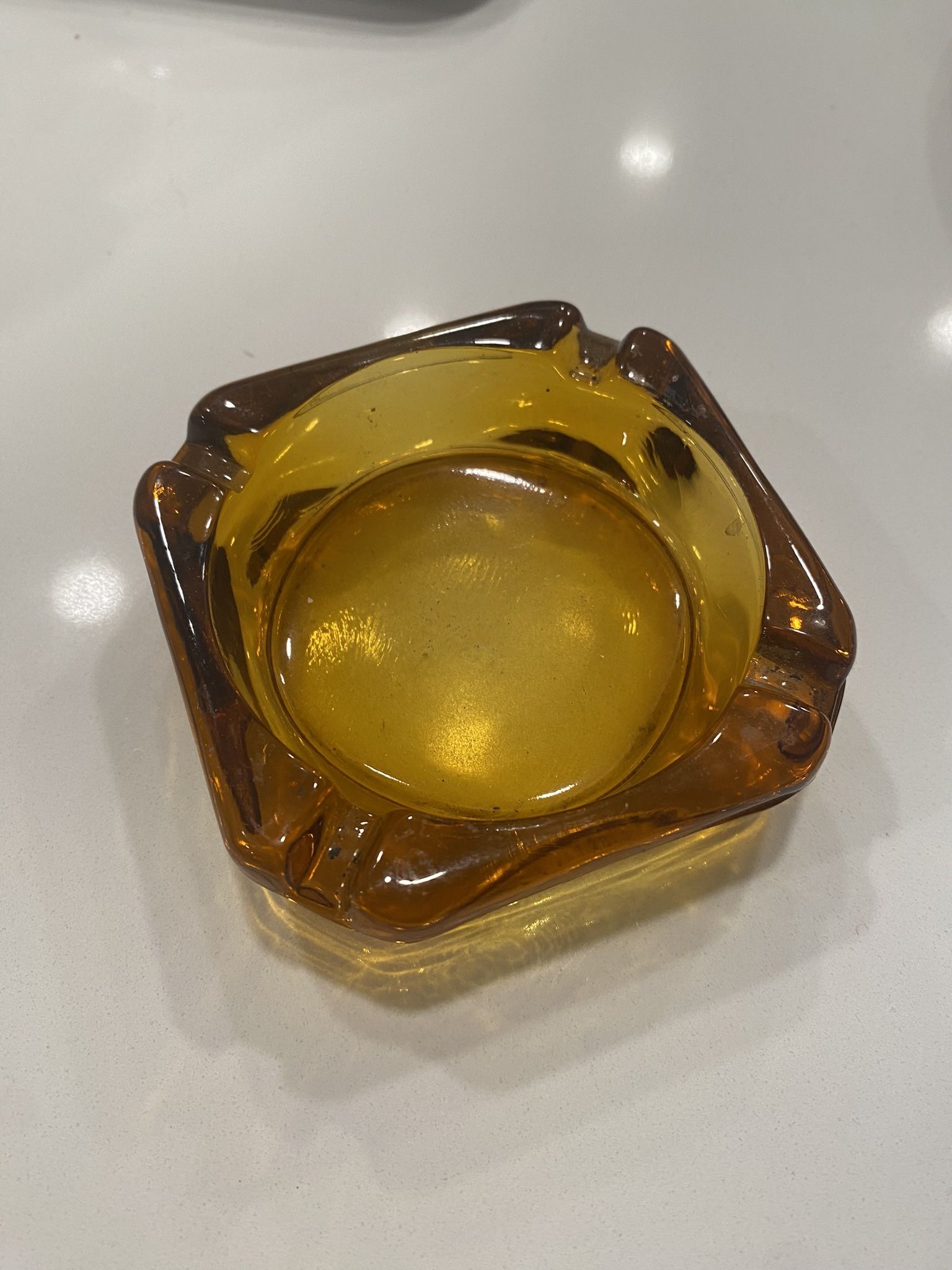 Vintage Amber Glass Ashtray 