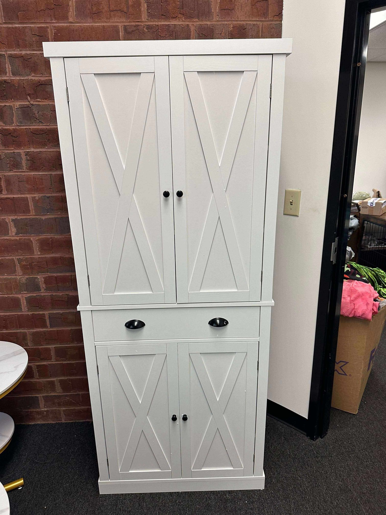 Kitchen Pantry Storage Cabinet 72.6" H, with Barn Doors, Drawer, 4 Adjustable Shelves,