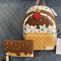 Loungefly Disney Princess Ice Cream Mini Backpack & Wallet, New