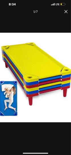 Houseables Kids Cot 3 , 6 , 12 Pack Stackable 52x23” Toddler Daycare Preschool Multi Color Cot Beds