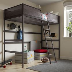 Ikea Gray Metal Loft Bed frame with Ladder