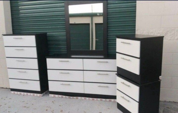 Dresser With Mirror, Chest And Two Nightstands 🌌 Comoda Con Espejo, Gavetero Y Dos Mesitas De Noche 🌌