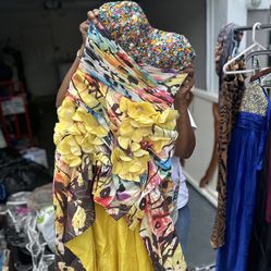 Prom Dress Yellow Floral 