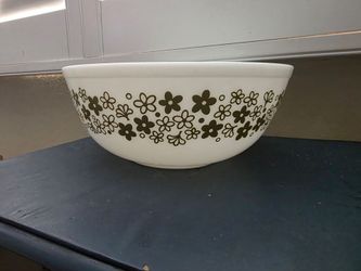 Pyrex 404 Spring Blossom Crazy Daisy Mixing Bowl 4 Qt Green White Vintage