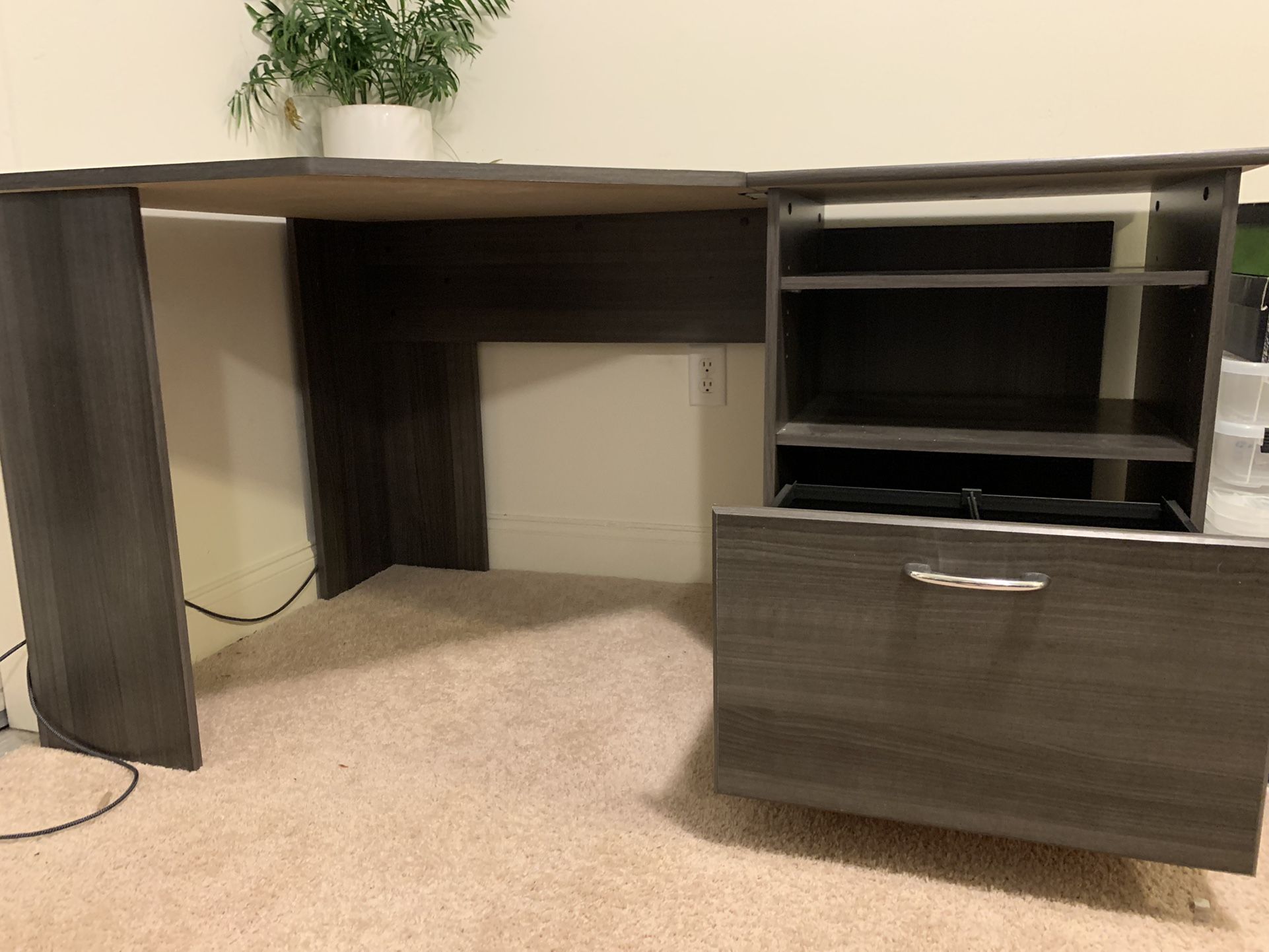 Vintage Grey Corner Desk With Storage, Excellent Condition