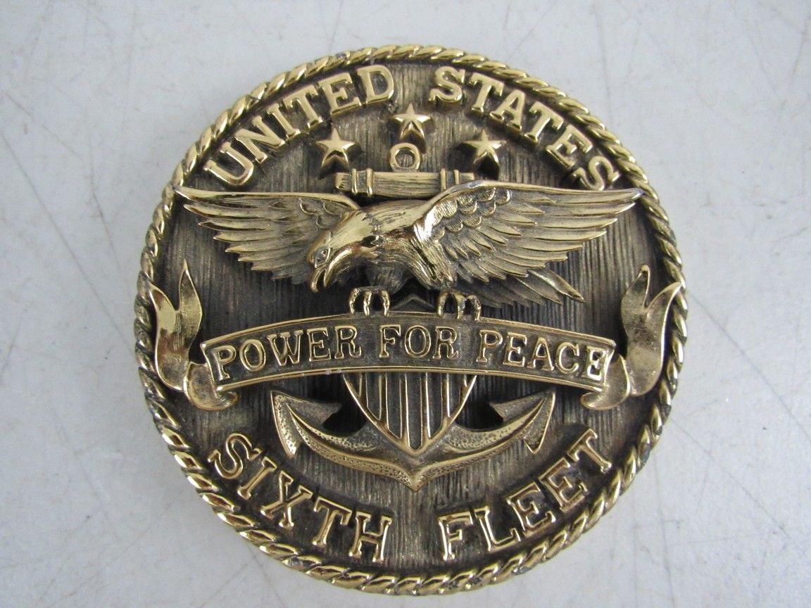 United States Sixth Fleet Power For Peace Brass Plaque Paperweight?