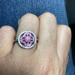 Pink Quartz And Sterling Silver Ring 